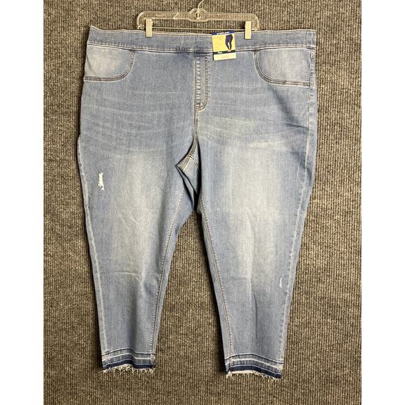Terra & Sky Womens Pull On Jeggings Size 4X Blue Light Wash Denim Frayed Hem - Picture 1 of 11